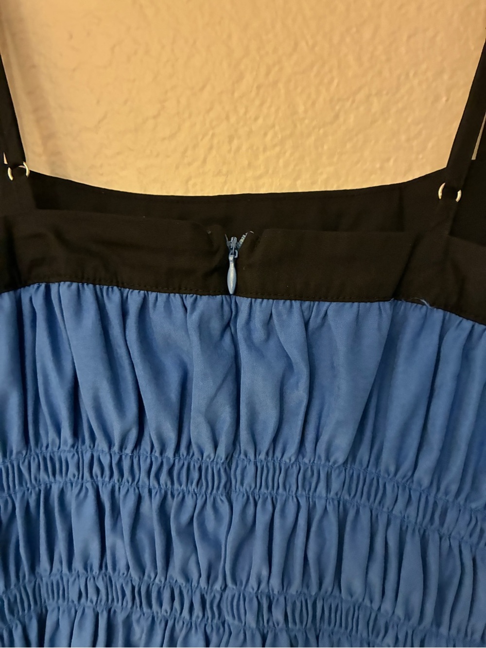 Sky to Moon Size S Y2K Blue and Black Smocked Mini Dress Babydoll Sweetheart - Picture 6 of 11